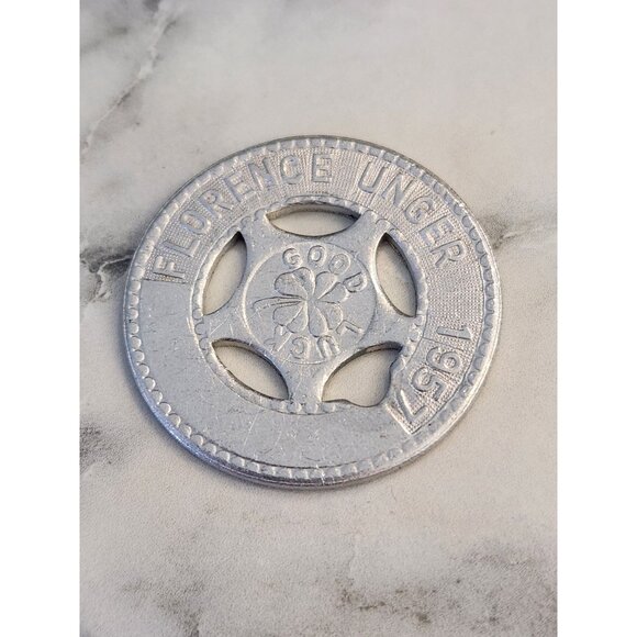 Florence Unger Token 1957 Four-Leaf Clover Design Good Luck Charm - Picture 1 of 3